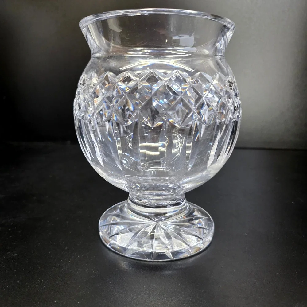Vintage Cut Lead Crystal Pedestal Vase Compote Clear Diamond Pattern 7